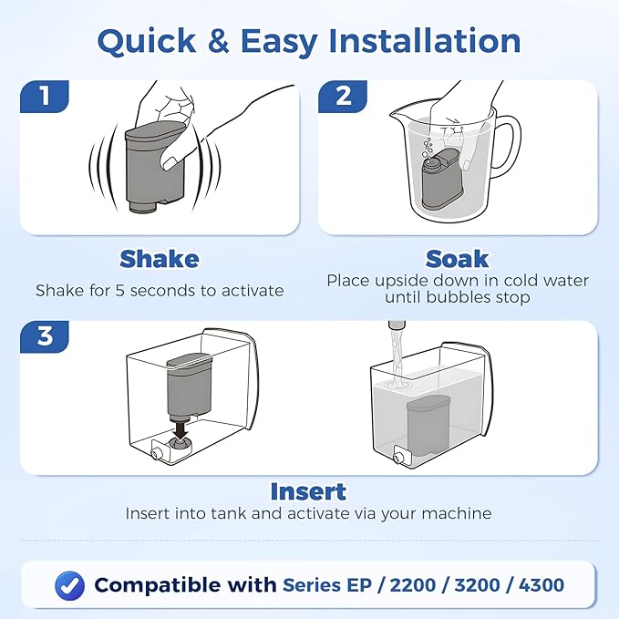 AquaClean Filter Compatible with Philips Coffee Machines – CA6903 Water Filter for EP1220/2230/3241, Series 1200/2200/3200/5400 – Anti-Scale Cartridge [3-Pack]