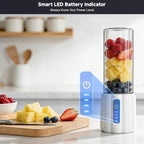 Portable Blender, Personal Blender for Smoothies and Shakes, Small Juice Mixer with LED Display, USB C Rechargeable Shake Maker with 6 Blades for Kitchen, Outdoor, Gym, 17 Oz, White