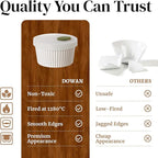 DOWAN Ramekins with lids 4 oz, Creme Brulee Ramiken Oven Safe, Ceramic Baking Bowls Souffle Dishes, Custard Cups Charcuterie Boards Bowls Dipping Sauces, Set of 6, White