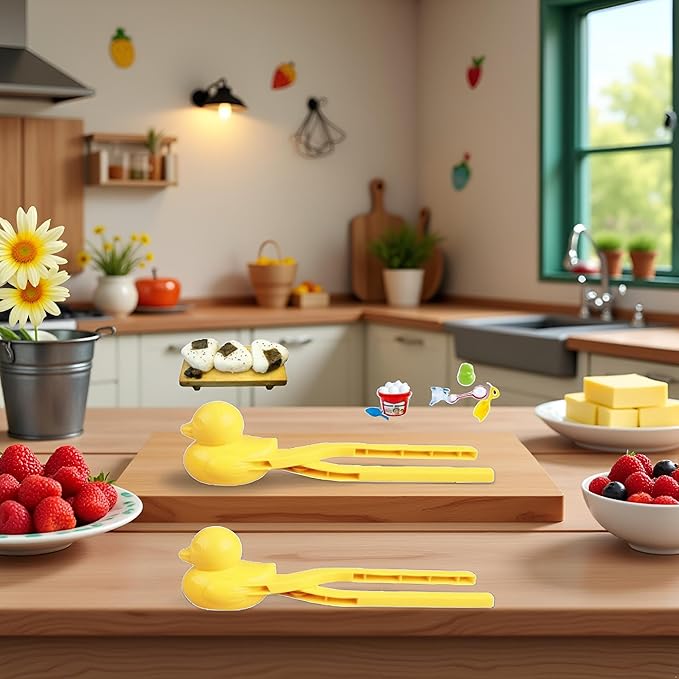 2Pcs Duck Rice Mold, Butter, Rice Mold, Maker Clip,Snowball Tool With Handle, Snowball, Cartoon Duck Maker Clip Snow Ball Kitchen Utensils and Gadgets