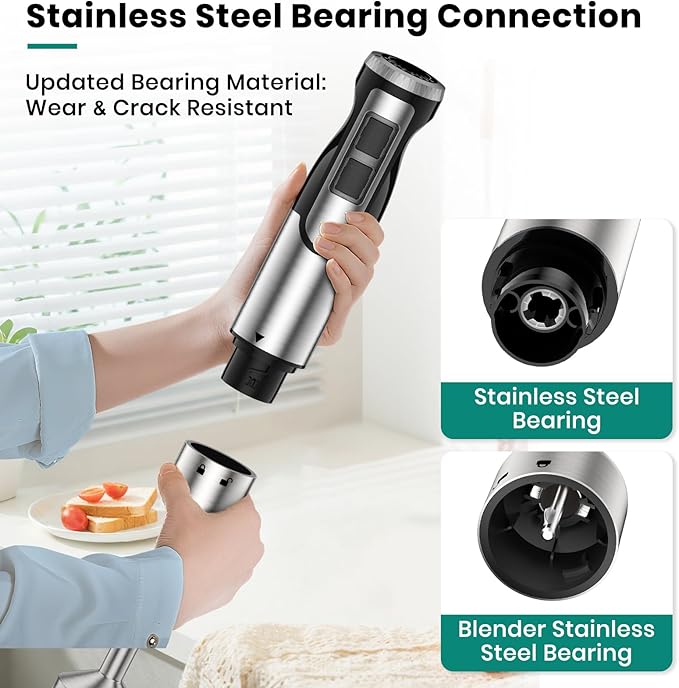 Colarlemo 1800W Immersion Blender Handheld 4-in-1 Hand Blender Stick for Ice Crushing Smoothie, Baby Food, Soup, 8 Speed Hand Mixer Turbo Boost Stainless Steel Blade with Whisk, Chopper, Beaker