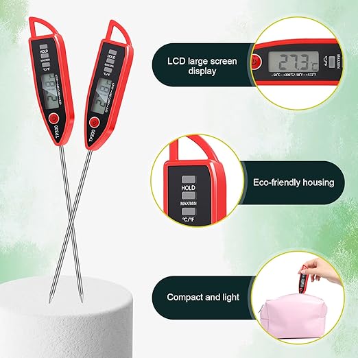 Copkim 12 Set Waterproof Food Thermometer for Water, Liquid, Candle and Cooking Digital Meat Thermometer with Long Probe Instant Read for Kitchen BBQ Grill Candy (Red)
