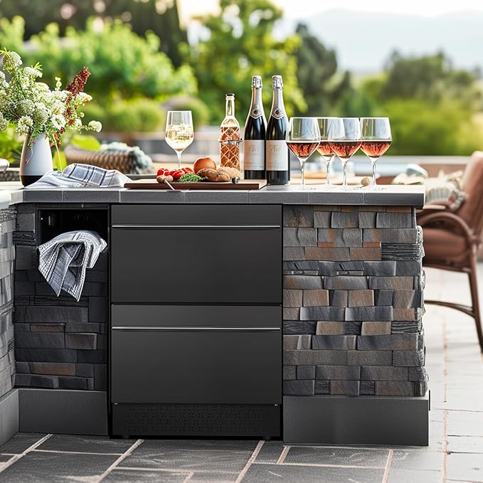 Tylza Under Counter Drawer Fridge 24 Inch, Built-in/Freestanding Beverage Refrigerator for Home and Commercial Use, Stainless Steel Material, Fast Cooling, Low Noise, Black