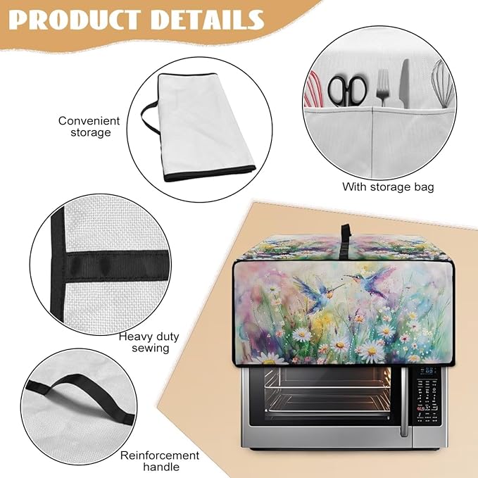 Watercolor Hummingbirds Daisy Print Toaster Oven Dust Cover, Heavy Duty Heat-resistant Microwave Oven Cover, Anti Fingerprint Air Fryer Covers((Medium-16.1 * 19.71 * 10 inches)