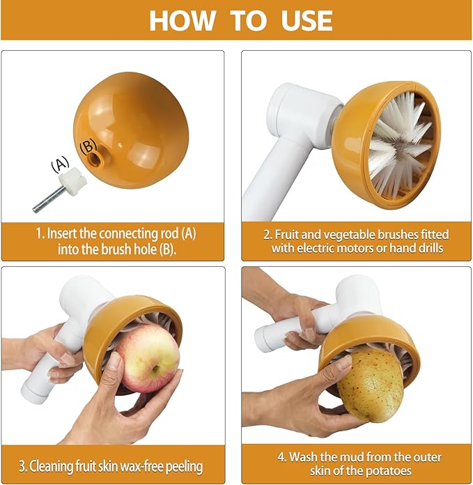 Electric Spin Brush Head Vegetable Cleaning Brush Fruit Wash Brush Replacement Cleaner Brush Head Kitchen Tool