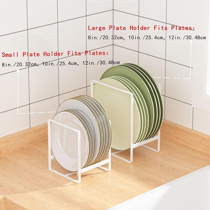 Metal Drying Rack, 3 Pack Inside Cabinet Plate Holders Organizers, Upright Dish Racks for Countertop and Cupboard, Large Capacity, Black (20x16x11.5 cm Each)