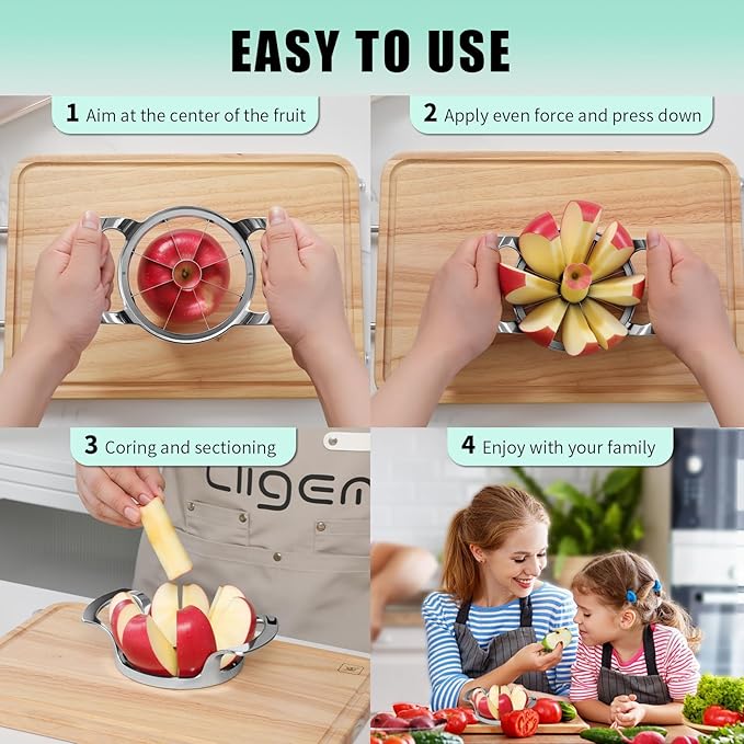 LIIGEMI Apple Core Slicer - Easily Cut Smooth Apple Slices with 8-Stainless Steel Blades, Time-Saving Apple Slicer and Corer with Mirrored Handle