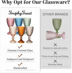 Colored Vintage Wine Glasses Set of 6 – colorful Glass Water Goblets, drinking glasses for Wedding, Holiday, or Fancy Glassware for everyday