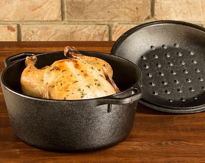 Lodge Cast Iron Dutch Oven - Loop Handle Cooking Vessel - Even Heat Retention - Oven-Safe, Versatile Pot - 5 Quart