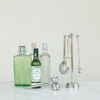 Creative Co-Op 5-Piece Stainless Steel and Mango Wood Bar Tools with Stand, Nickel Finish and Natural