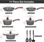 M MELENTA Granite Pots and Pans Set Non Stick, 11 Piece Die-Cast Induction Cookware Set, Nonstick Kitchen Cooking Set w/Frying Pans & Saucepans, PFOA Free