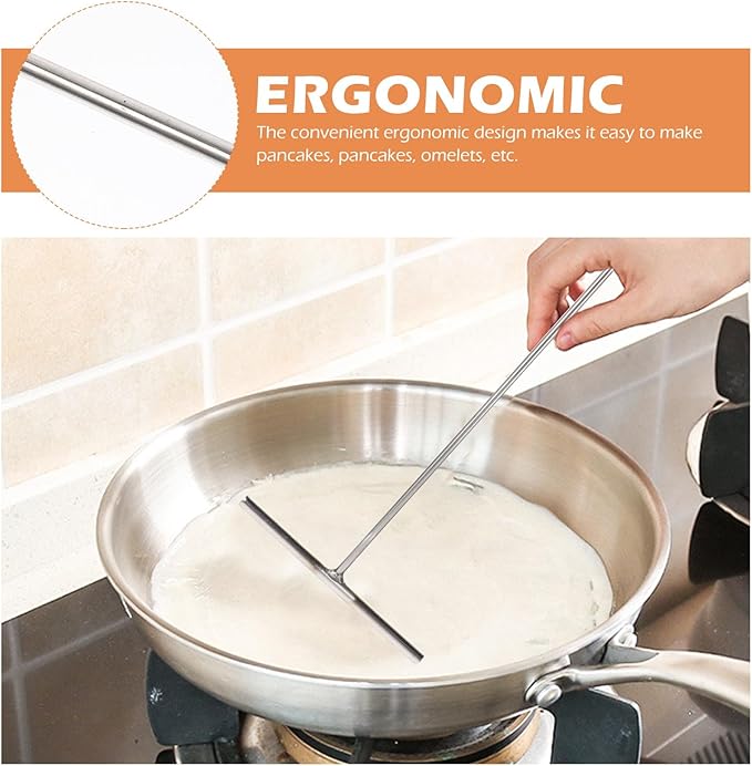 KALLORY Stainless Steel Pancake Spreader and Scraper Set, Small round Portable Crepe Tool with Handheld Design for Home Cooking and Crepe Making, 2pcs Kitchen Gadget