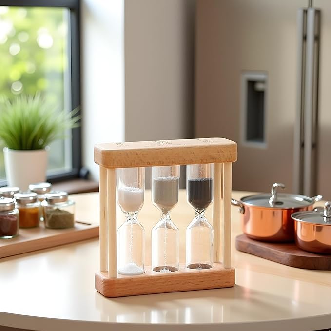 Khaki Creative 1/3/5 Minute Wooden Sand Glass Hourglass Timer Clock Home Decor Kitchen Tools Gift for Simple Style Thermometers and Timers, Brown