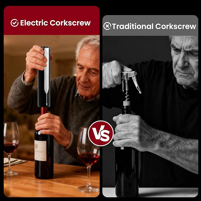 Electric Wine Bottle Opener with Charging Base & Built-in Foil Cutter – Rechargeable Intelligent Touch-Activated Automatic Corkscrew – Luxury Christmas Wine Gifts for Women, Men, Seniors