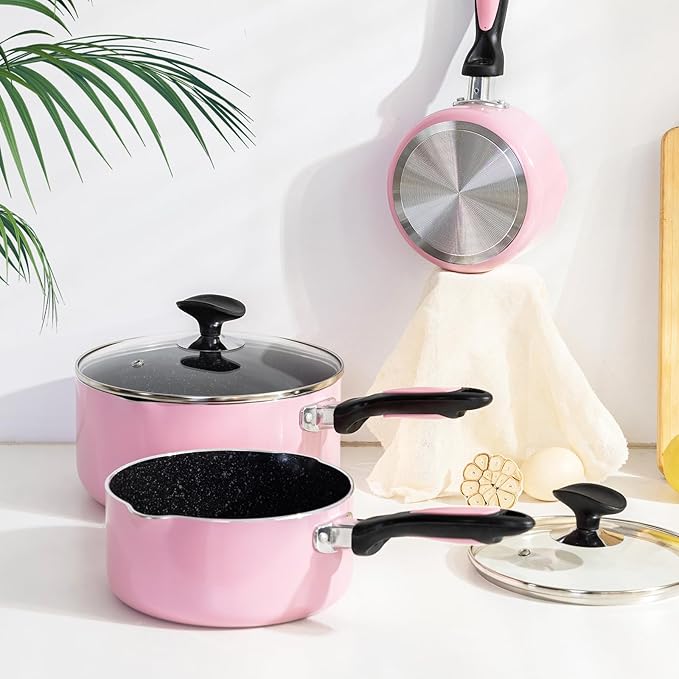 Nonstick Saucepan Set with Lid, Non Stick 1Qt & 2Qt & 3Qt Sauce Pan Set with Glass Lid Small Pot for Home Kitchen