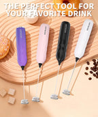 MEIRUBY 2-Pack Milk Frother Handheld with Stand, Valentines Day Gifts for Him and Her, Electric Coffee Frother, Coffee Lover Gift for Lattes, Cappuccino, Matcha & Hot Chocolate, Black/Colorful