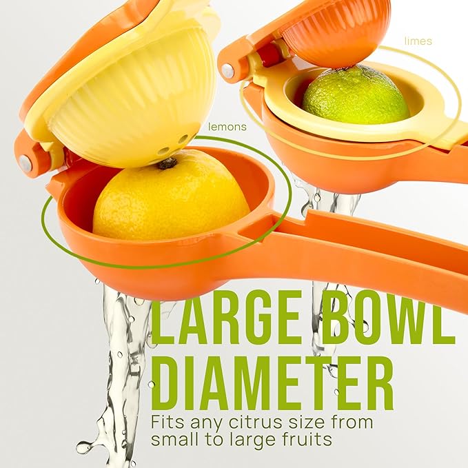Zulay Kitchen Metal 2-in-1 Lemon Squeezer - Sturdy Max Extraction Hand Juicer Lemon Squeezer Gets Every Last Drop - Easy to Clean Manual Citrus Juicer - Easy-Use Lemon Juicer Squeezer - Orange/Yellow
