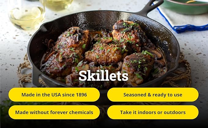 Lodge Seasoned Cast Iron Skillet - PFAS-Free, Non-Toxic Cookware - Use with an Oven, Stove, Grill, or Campfire - Naturally Non-Stick & Oven Safe - 12 Inches
