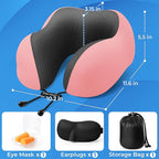 ExploreBliss Travel Pillow, Travel Pillows for Sleeping Airplane, Neck Pillow Airplane, Memory Foam Neck Pillow Set with Eye Mask, Earplugs and Storage Bag -Pink