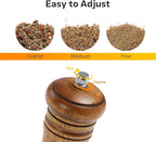 Wooden Salt and Pepper Grinder Set, Premium Oak Wood Salt Grinders Shakers, Pepper Mill with Acrylic Clear Window, Adjustable Ceramic Grinder (8″ - 2 Packs with Tray)