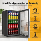 Mini fridge,116 Can Beverage refrigerator cooler with Glass Reversible Door for Soda Beer Wine, 3.2 Cu.ft Small Refrigerator for Home Kitchen, Adjustable Removable Shelves,Hidden Door Handle