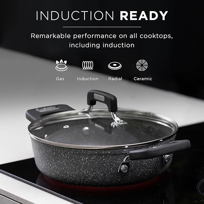 KASANOVA New Petra Dark 5-Pcs Cookware set Nonstick, Induction ready, Aluminum cookware set with glass lids, Frying Pans & Casseroles, PFOA free
