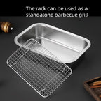 Stainless Steel Sturdy Roasting Pan with Cooling Rack – Oven, Toaster & Grill Safe, Deep Edge, Smooth Finish, Dishwasher Safe – Perfect for Turkey, Chicken, BBQ (12.4x8.5x2.8in)