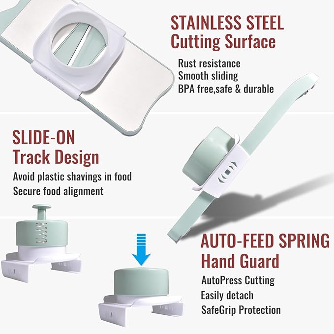NACOLUS Multi-Purpose Mandoline Slicer for Kitchen with Slide-On Hand Guard - Vegetable Chopper, Potato/Onion/Garlic Slicer, Kitchen Grater(Multi-Color) (Seafoam green, 5-in-1)