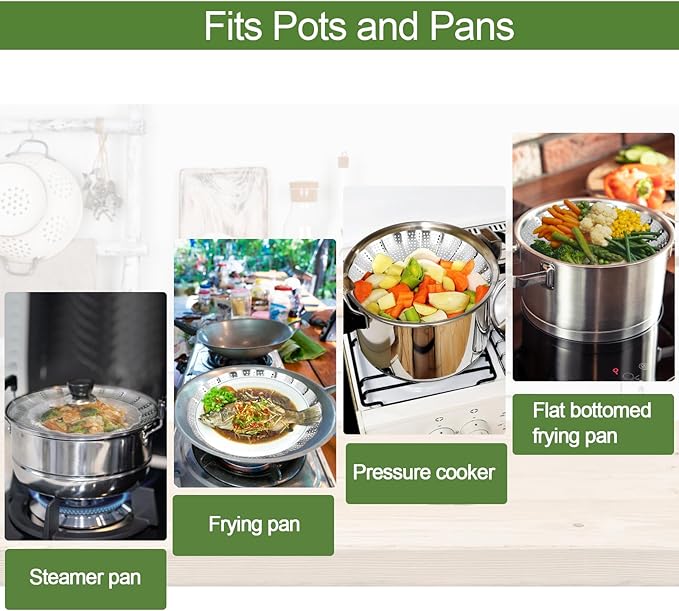 Steamer Basket for Cooking – Premium 304 Stainless Steel Steamer Basket, 3rd Gen Folding Expandable Steamers, Suitable for Cookware Pot, Fit for Fish Vegetables Pasta Eggs (Large (6.49“ to 10.82”))