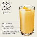 Drinique Unbreakable Elite Tall Glasses – Set of 4 | 14oz Tritan Plastic | Made with 50% Recycled Content | Reusable, Dishwasher Safe, BPA-Free, Shatterproof | Indoor, Outdoor, Everyday Use - Clear