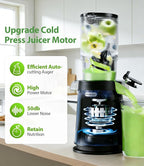 ECOSELF Juicer Machines - Wide Mouth Feed Chute For Fruits and Leafy Greens - Juice Extractor Machine With Self Feeding & Hands-Free Design For Family - Cold Press Juicer Easy to Clean（With Brush）