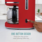 Nostalgia Classic Retro 10 Cup Coffee Maker - One-Touch Drip Brew, Reusable Filter - Anti-Drip, Auto Shutoff, & Time Display - Dishwasher Safe 50 oz Carafe - Red