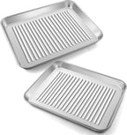 P&P CHEF 10.4 x 8 x 1 Inch Mini Toaster Oven Pan, Stainless Steel Small Baking Pan Oven Tray for Cooking & Roasting, Corrugated Bottom, Healthy & Sturdy, Dishwasher Safe - 2Pcs