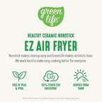 GreenLife 4.5QT Air Fryer, Mechanical Dial Controls, PFAS-Free Ceramic Nonstick Drawer, Adjustable Temp & Timer, LED Indicator, Oil-Less Cooking, Dishwasher Safe, Compact Family Size, Graphite