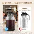 Cold Brew Coffee Maker, 64oz Mason Jar Pitcher with Stainless Steel Filter, Sealed, Leak-Proof Lid with Pour Spout & Handle, Heavy Duty Glass Iced Coffee Tea Brewer with Non-Slip Silicone Base-Black
