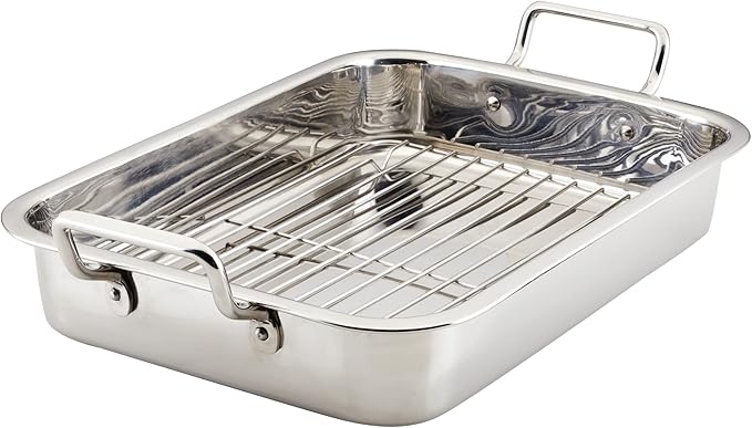 Farberware Classic Traditions Stainless Steel Roaster/Roasting Pan with Rack, 17 Inch x 12.25 Inch