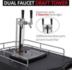 Kegerator and Keg Beer Cooler, Dual Tap Draft Beer Dispenser, Full Size Keg Refrigerator With Shelves, Stainless Steel, Drip Tray & Rail，silver