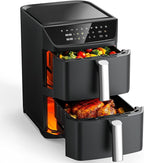 Dual Basket Air Fryer, 12.6QT Family-Size for 10–12 People, XL Basket for 6LB Whole Chicken, DoubleStack Compact Design, 10-in-1 Functions with Reheat, Dehydrate & SyncFinish, Dishwasher-Safe, Black