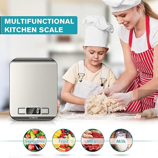 Ultrean Food Scale, Digital Kitchen Scale with LCD Display, Weight Grams and Ounces for Baking Cooking and Meal Prep, 6 Units with Tare Function, 304 Stainless Steel, 11lb (Batteries Included)