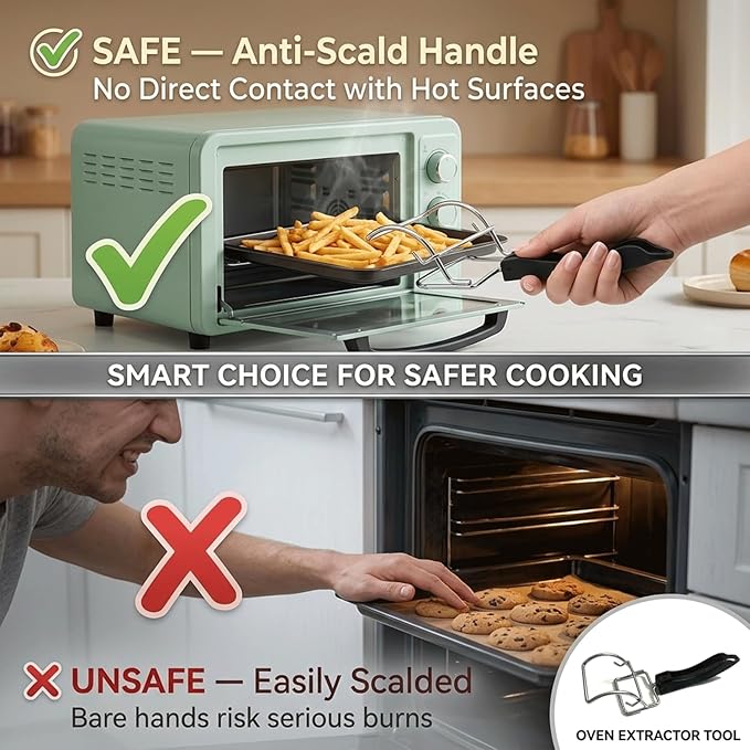 2 Pcs Air Fryer Convection Toaster Oven Tray Extractor, Oven Rack Pull Tool, Grills Extractor Clip with Ergonomic Handle, Heat Resistant Oven Tray Handle for Quickly Removing Trays and Grills