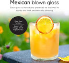 Clear 10 oz Tumblers (set of 6), Hand Blown Mexican Glassware, Recycled Glass Drinking Glasses, Lead-Free, Cocktail Margarita Glasses, Wine Glasses, Shot Glasses, Whiskey Glasses (Tumbler)