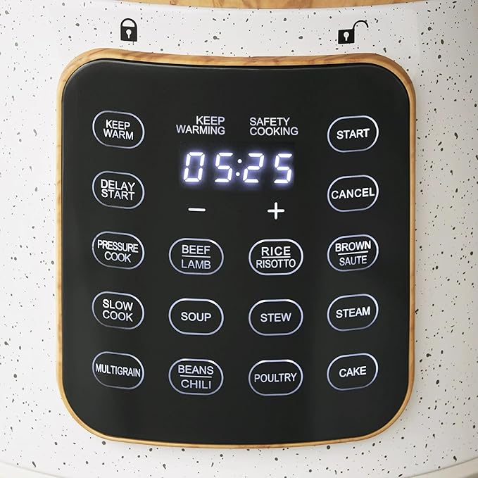 Pioneer Woman Linen Speckle 6QT Pressure Cooker with Touch Control Display – Programmable Multi-Cooker, Slow Cook, Sauté, Rice, Steamer & Warmer – Stylish Kitchen Essential