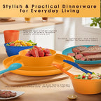 40 Piece Plastic Dinnerware Set for 8 with Cutlery, Unbreakable Plates and Bowls Set, Dishwasher & Microwave Safe Reusable Dish Set for Camping, RV, Outdoor Kitchen, Apartment Dining,Tropic Multicolor