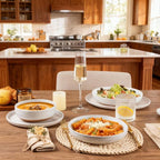 AmorArc Ceramic Dinnerware Sets with Pasta Bowls for 6, Handpainted Plates and Bowls Set with Rustic Terracotta Underside, Scratch Resistant Dishes Set, Dishwasher & Microwave Safe, 24 Pcs