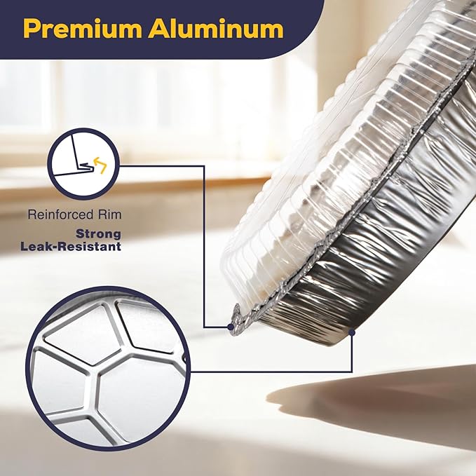Fit Meal Prep 50 Pack 7" Round Aluminum Foil Pans with Clear Dome Lids, Pie Tins Disposable 7 inch with Lids, Take Out Containers, Freezer Oven Safe Aluminum Baking Pans for Storing, Cooking, Storage