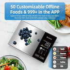 Food Scale with Nutritional Calculator, Smart Digital Kitchen Scale for Weight Loss, App with 23 Nutrients Tracking, Calorie, Fat, Carbs, Premium Stainless Steel, 11lb
