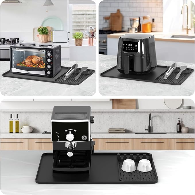 Silicone Heat Resistant Mats for Countertop,24x16 Inch Air Fryer Mat with Kitchen Accessories Holder Pad for Microwave/Oven,Compatible with Ninja/Cosori/Chefman/Toshiba,Kitchen Countertop Protector