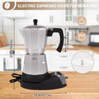 Aluminum Electric Moka Pot 5-6 Cup 270ml Express Coffee Maker Stovetop Espresso Portable Coffeemaker Italian Classic Brewing Greca Cafe Mocha with Removable Base and Overheating Protection Machine