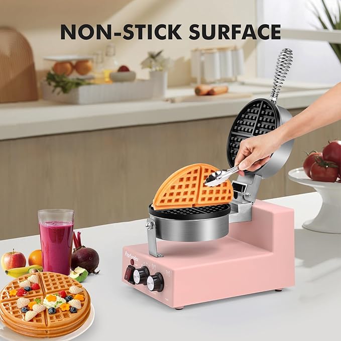 Commercial Waffle Maker for Restaurant, 110V Electric Waffle Maker w/Non-stick and 122–572°F Adjustable Temp, 1200W Profession Waffle Iron with Timer and Heavy Duty, Hotel Waffle Machine