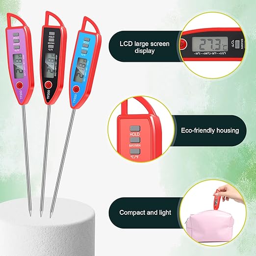 Copkim 10 Set Waterproof Food Thermometer for Water, Liquid, Candle and Cooking Digital Meat Thermometer with Long Probe Instant Read for Kitchen BBQ Grill Candy (Red)
